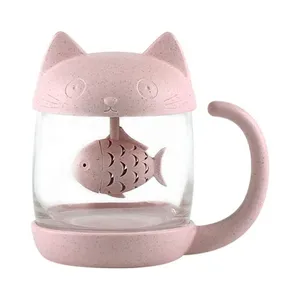 New Style Wholesale Cute Cartoon Cat Glass Cup Household Water Cup Office Puppy Filter Tea Cup Female Coffee Mug