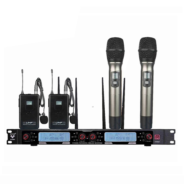 Bochara Professional Wireless UHF Microphone System 4 Microphones Transmitters+LCD Receivers