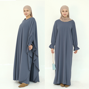 Ensemble Abaya Nida 2 pièces élégant et tendance avec poignets à volants et poches, tenue modeste pour femmes musulmanes, vêtements islamiques, vente en gros - Product Image 1