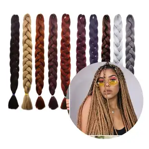 Trenzas Jumbo de 82 pulgadas Rubio sintético Rosa Borgoña Azul Púrpura Negro Color Gris Cabello trenzado Xpression preestirado