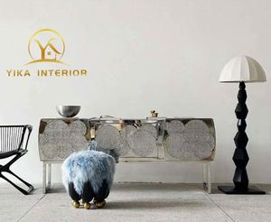 Aparador de Lujo Contemporáneo Estilo <span class=keywords><strong>Palacio</strong></span>, Mueble de Metal Pulido Dorado con Acabado Mate Martillado para Sala de Estar, Pasillo o Villa - Product Image 6