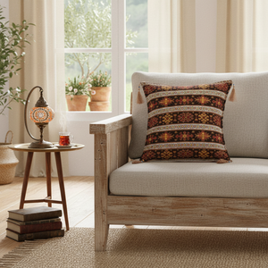 <b>Cushion</b> <b>Cover</b> With Brown Cream Turkish Fabric With Turkish Kilim Design.... Made in Turkey .... From Turkey - Product Image 3
