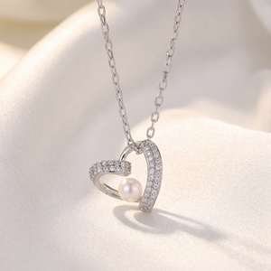 Collar con colgante de corazón de perla, joyería de cobre, forma de amor hueca brillante, collar de moda para mujer, regalo - Product Image 2