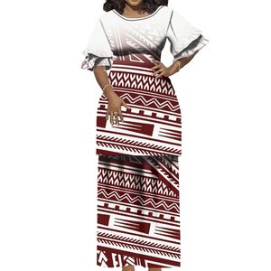 新款2024波利尼西亚部落印花Puletasi萨摩亚套装连衣裙定制Ptaha 2 pcs裙子套装女式上衣和裙子两件套 - Product Image 4