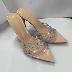 Women's Silver Rhinestone Transparent PVC Pointed Toe Stiletto Heeled Mule <b>Sandals</b> on Quality Ladies Sexy Pumps - Product Image 1