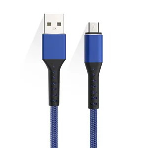 VXK Factory Price 2.1A Blue Nylon woven Mirco android data cable