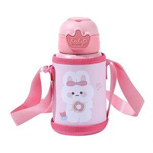 BPA Free Toddlers and Kids Dual Wall Stainless Steel Thermal Vacuum Insulated Child Thermos Water <b>Bottle</b> With Straw Rope Strap - Product Image 1
