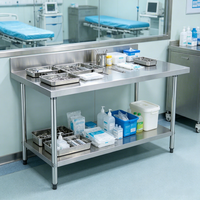 Station de travail en acier inoxydable, table de travail à 2 niveaux, établi métallique robuste pour l'agencement des équipements