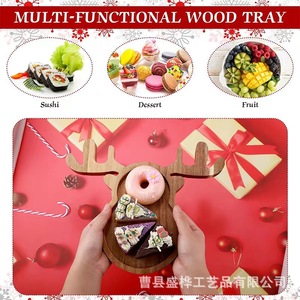 Christmas Wooden <b>Tray</b> Reindeer Tree Shape Fruit Snack Plate For Kids Party Serving - Product Image 2