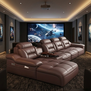 Divano Reclinabile a L in Pelle Marrone Premium - Divano Ergonomico per Home Theater con Portabicchieri <span class=keywords><strong>e</strong></span> Vassoio Integrati - Product Image 2