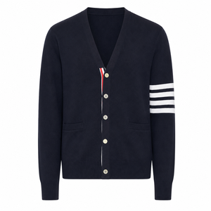 Cardigan Homme Personnalisé OEM ODM à 4 Rayures Col <span class=keywords><strong>V</strong></span> Boutonné avec Poche 5 Couleurs Vente en Gros Marque Privée Commande en Gros - Product Image 1