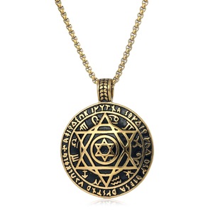 Yunnique – collier avec pendentif rond en acier inoxydable pour hommes, hexagramme géométrique, style rétro Punk, bijoux à la mode - Product Image 1