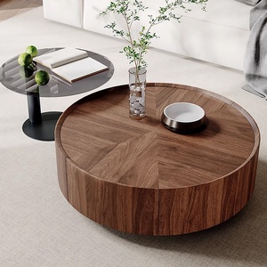 Bàn trà tròn gỗ óc chó hiện đại phong cách sang trọng nhẹ nhàng, có ngăn kéo, bàn cạnh sofa phòng khách, mặt bàn gỗ - Product Image 1