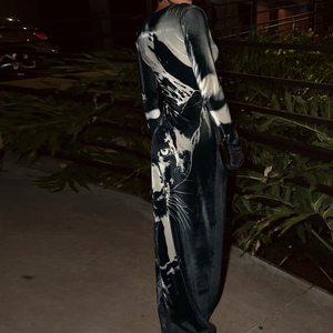 Nouvelles robes imprimées élégantes pour femmes, taille haute, ajustées, col rond, manches longues, tendance - Product Image 6