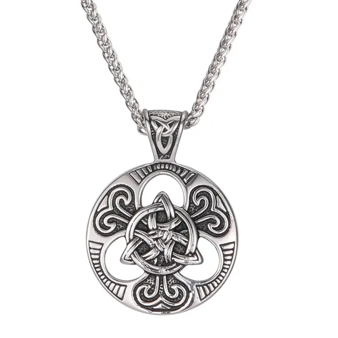 Antique Silver Plated Men's Accessories Viking Stainless Steel Irish Celtic Knot Pendant Stainless Steel Necklace for Man