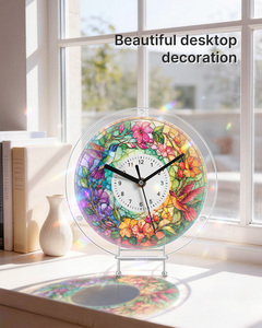 Colorful Bird Flower Stained Glass Style Acrylic Jigsaw Puzzle <b>Clock</b> Stand Up Desktop <b>Clock</b> <b>Art</b> Craft DIY Puzzle Gift For Home D - Product Image 1