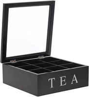 Boîte de rangement en bois pour le thé avec 9 compartiments et fenêtre en verre