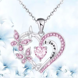 Collana e Orecchini con Farfalla e Cuore Viola in Lega di Zinco con Micro Inlay di Strass - 'Ti Amo' - Product Image 3