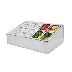 KHÁCH SẠN Buffet Thiết Bị 3/4/5/6/8/10/12 Lưới Thép Không Gỉ Sauce Gastrorm Kim Loại Thực Phẩm Container Giá Gia Vị GN Pan Chủ