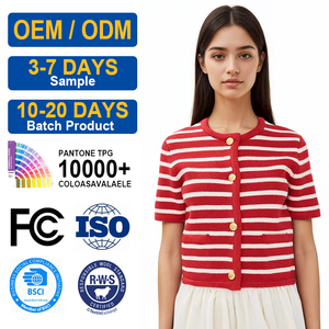 <span class=keywords><strong>Cardigan</strong></span> Estivo da Donna a Righe, Lavorato a Maglia, in Lana/<span class=keywords><strong>Viscosa</strong></span>, Collo Tondo, Antirughe, Morbido, Manica Corta, OEM/ODM - Product Image 1