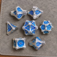 Jeu de dés en métal argenté bleu, polyédriques à bords tranchants, pour RPG, D4 D6 D8 D10 D12 D20, motif branche de forêt, pour jeu de société