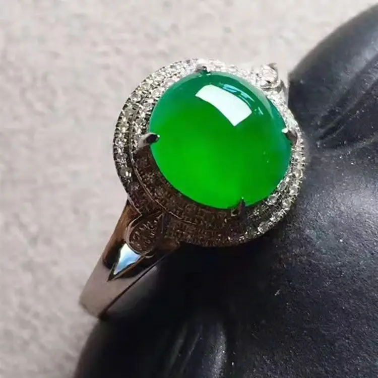 Chinese goede kwaliteit jade edelsteen sieraden groothandel 18k goud 7.6x7x3mm natuurlijke groene jadeïet ring