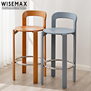 WISEMAX FURNITURE Modern Living Room Furniture High bar Stool <strong>Black</strong> Wood Frame Restaurant bar <strong>Chair</strong> Without <strong>Arm</strong> - Product Image 2