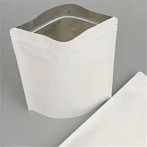 Sac en papier kraft blanc type fenêtre, pochette à fermeture éclair intérieure pour les collations aux noix de date