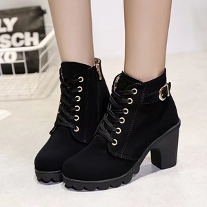 Women's Fashion Lace-Up Round Toe Frosted Thick Ankle <strong>Boots</strong> with Mesh Upper for Winter - Product Image 1