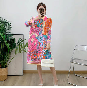 Plissettato 2024 nuova estate collo alto di grandi dimensioni camicia rosa moda Casual Miyake donna abito plissettato - Product Image 2