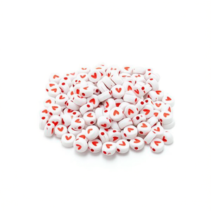 Perline a Forma di Cuore Ilan 4x7mm Bianche con Cuore Rosso per Creazione di Gioielli - Product Image 1