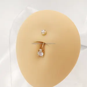 Neuestes Design Luxus 14K Massivgold Bauchtaste Körper Piercing Schmuck Zirkon Stein für Hochzeit oder Geschenk Großhandel