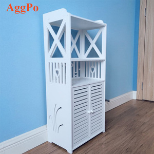 Bathroom 90cm 3 Layers PVC Corner Cabinet with Door <strong>Thin</strong> Toilet Storage <strong>Shelf</strong> for Paper Holder Freestanding Floor Storage Rack - Product Image 1