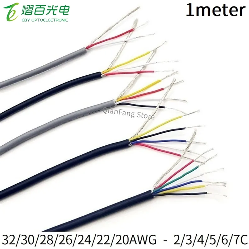 1M Shielded Signal Wire 32 30 28 26 24 22 20 AWG 2 3 4 5 6 7 Cores PVC Channel Audio Headphone Line Copper Control Cable UL2547