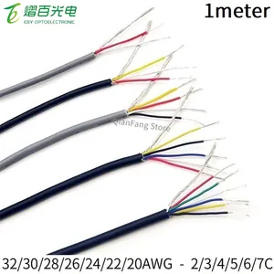 Cabo de sinal com blindagem de 1m, fio de revestimento de pvc para áudio, canais, controle de cobre, linha de fone de ouvido, 32/30/28/26/24/22/20 awg 2, 3, 4, 5, 6, 7 cores