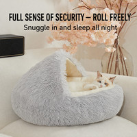 Pluche half gesloten kattenbed hol warm zacht rond nest indoor slaapbed voor katten kittens kleine honden