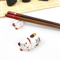 Sumpit Grosir, Sumpit Sushi, Sumpit Kayu Custom Motif Kucing Keberuntungan dengan Tempat Sumpit Keramik, Set Kotak Hadiah