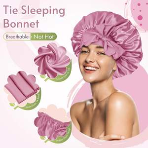 Bonnet en satin unisexe pour cheveux bouclés, bonnet de nuit avec bande à nouer, double couche, réglable pour les voyages et la plage - Product Image 2