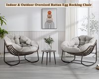Modern Minimalist Lin-Utrend Lounge Chair Set for Indoor/Outdoor Use - Oversized Rocking Chair with Upholstered Papasan Design