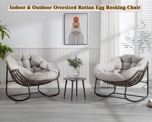 Ensemble de chaises longues <span class=keywords><strong>Lin</strong></span>-Utrend minimalistes modernes pour l'intérieur/l'extérieur-Chaise berçante surdimensionnée avec design papasan rembourré - Product Image 3