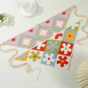 Q & Y último diseñador bohemio verano banda para la cabeza mujeres multicolor tejido cuadrado rejilla flores Floral ganchillo cabeza pañuelo niñas - Product Image 2
