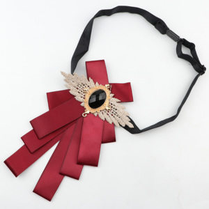 Kadın büyük papyon moda güzel şerit düz renk kelebek ilmek papyon Polyester kravat Pin yaka - Product Image 4