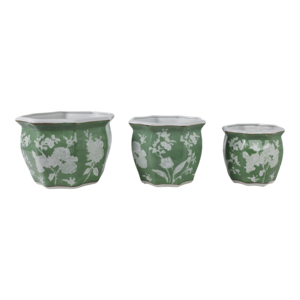 Set di Vasi in Ceramica con Motivo Floreale Verde e Bianco, Esagonali per Interni ed Esterni, per Piante Grasse e Felci, Decorazione Casa - Product Image 4