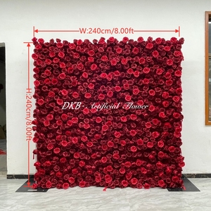 Fondo de pared enrollable de seda artificial roja con diseño de flores 5D clásico y profesional personalizado para decoración de bodas - Product Image 2