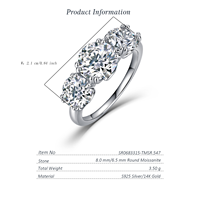 Bague de Fiançailles et de Promesse Solitaire en Argent Sterling S925 avec Trois Pierres de Moissanite Rondes de 4,2 CTW, Sertie à Griffes, pour Femme