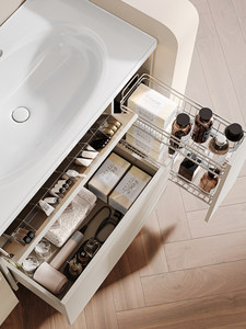 Cream colored double-layer storage waterproof and moisture-proof all aluminum intelligent <b>mirror</b> cabinet bathroom cabinet - Product Image 5