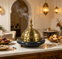 Brûleur d'encens Mabkhara en marbre noir naturel de luxe, pierre pour brûleur de Bakhoor arabe, décoration de maison musulmane, cadeau pour le Ramadan