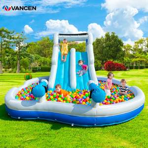 Toboggan aquatique gonflable double <span class=keywords><strong>avec</strong></span> mur d'escalade et <span class=keywords><strong>piscine</strong></span>, 17,7 pieds, en Oxford durable, château gonflable, parc aquatique d'été pour enfants - Product Image 1