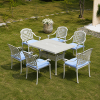 Fauteuil de jardin vintage européen blanc en aluminium moulé creux, durable et résistant aux intempéries, pour extérieur, villa, balcon, hôtel