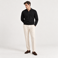 Pull Polo Homme Personnalisé à Manches Longues, Col Zippé, Maille Fine, Coudes Côtelés, Style Rétro Élégant, Chic Décontracté, Automne Hiver